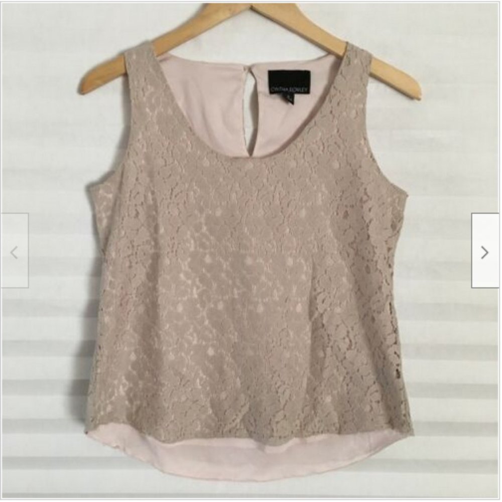 Cynthia Rowley Womens Sleeveless Blouse Top Lace Overlay